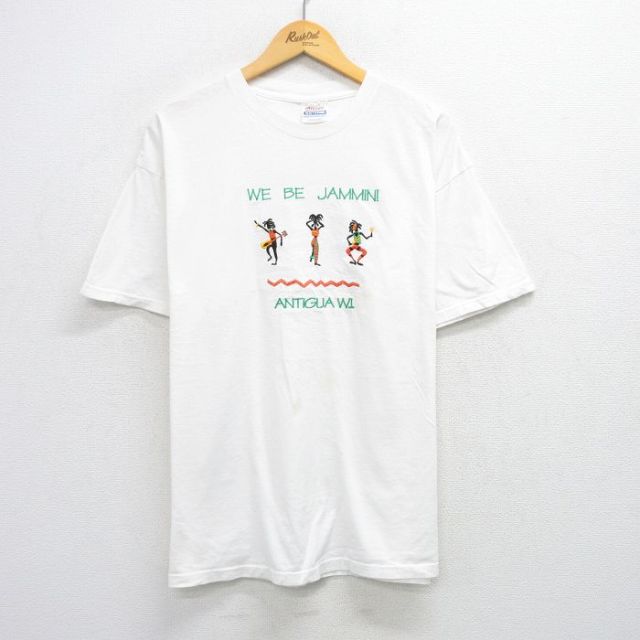 【20%OFF】XL★古着 ヘインズ Hanes 半袖 ビンテージ Tシャツ メンズ 00年代 00s JAMMIN 刺繍 コットン クルーネック 白 ホワイト 25jul26 中古