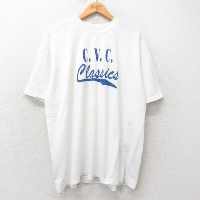 【20%OFF】XL★古着 ヘインズ Hanes 半袖 ビンテージ Tシャツ メンズ 80年代 80s CVC Classics 44 大きいサイズ クルーネック USA製 白 ホワイト 25jul26 中古