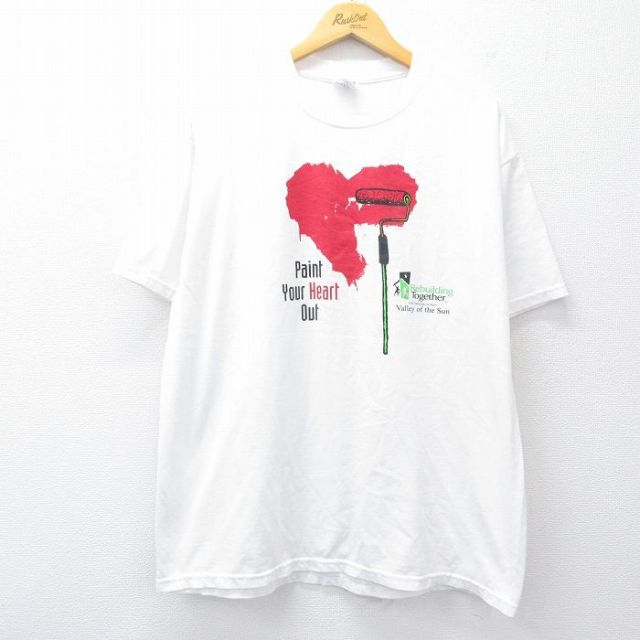 XL★古着 ジャージーズ 半袖 ビンテージ Tシャツ メンズ 00年代 00s Paint ハート 大きいサイズ クルーネック 白 ホワイト 25jul26 中古