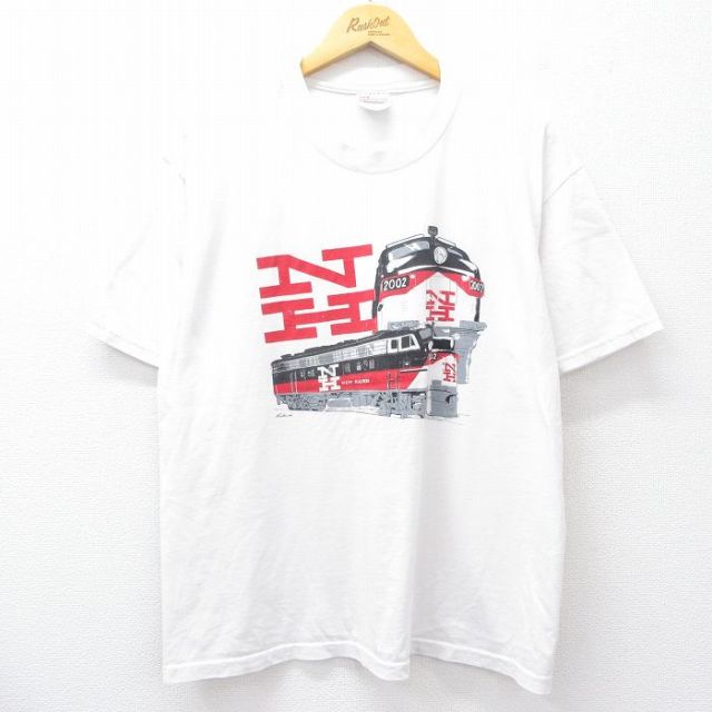 【20%OFF】XL★古着 ヘインズ Hanes 半袖 ビンテージ Tシャツ メンズ 00年代 00s NEW HAVEN 電車 クルーネック 白 ホワイト 25jul26 中古