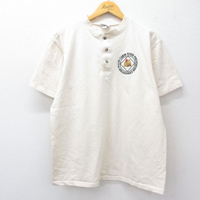 L★古着 半袖 ビンテージ Tシャツ メンズ 00年代 00s CABIN FEVER コットン ヘンリーネック 生成り 25jul26 中古