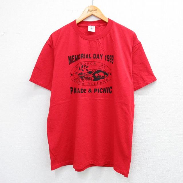 XL★古着 半袖 ビンテージ Tシャツ メンズ 90年代 90s MEMORIAL DAY コットン クルーネック 赤 レッド 25jul26 中古