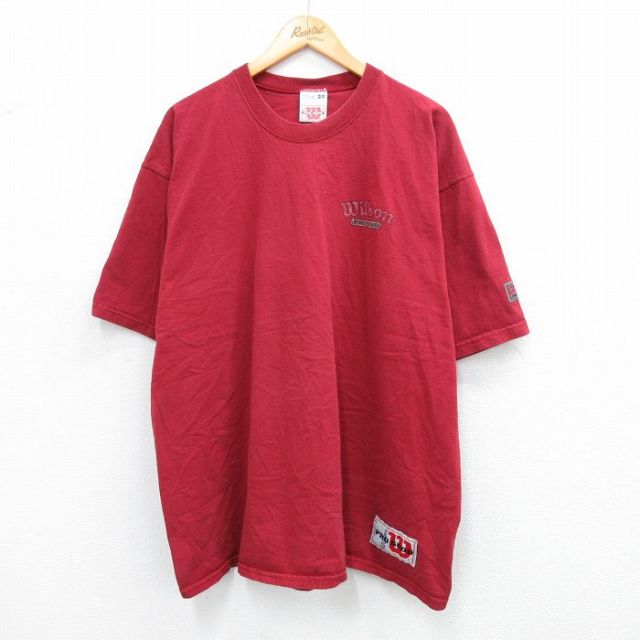 【20%OFF】XL★古着 ウィルソン 半袖 ビンテージ Tシャツ メンズ 90年代 90s ワンポイントロゴ 大きいサイズ コットン クルーネック USA製 エンジ 25jul26 中古