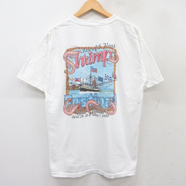 00s 半袖Tシャツ Shrimp Festivalプリント ホワイト L | 古着