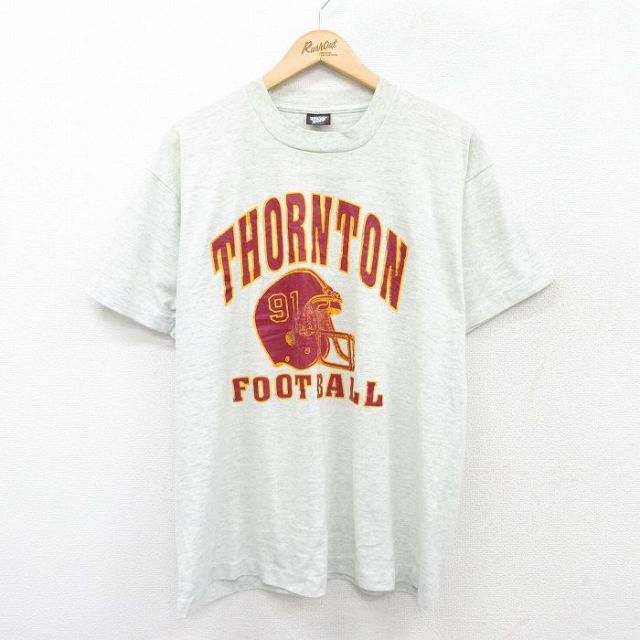 XL★古着 スクリーンスターズ 半袖 ビンテージ Tシャツ メンズ 80年代 80s THORNTON フットボール クルーネック USA製 薄グレー 霜降り 25jul26 中古