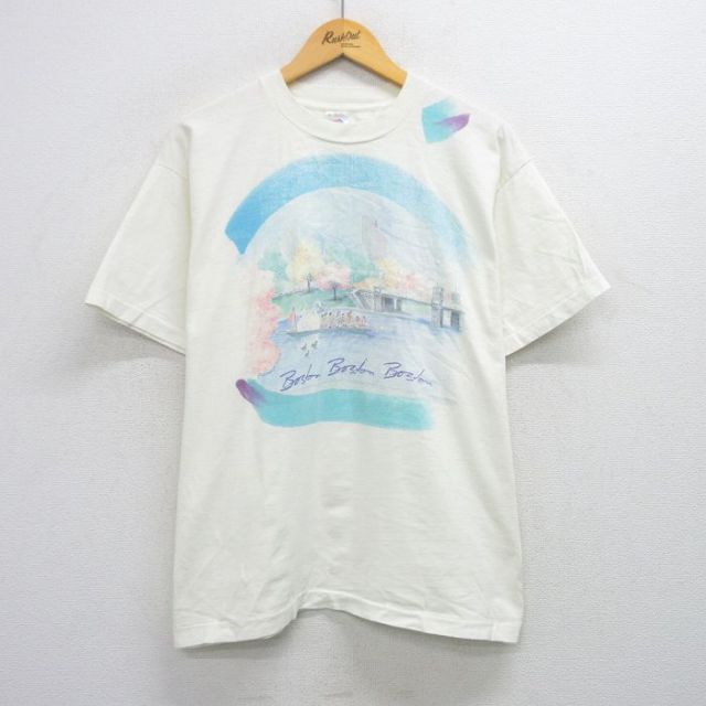 XL★古着 フルーツオブザルーム 半袖 ビンテージ Tシャツ メンズ 90年代 90s ボストン コットン クルーネック 生成り 25jul28 中古