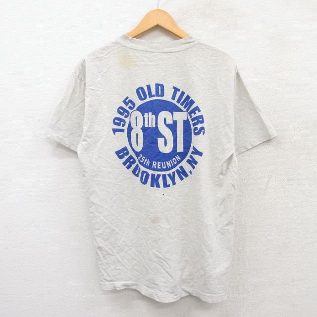 【20%OFF】L★古着 半袖 ビンテージ Tシャツ メンズ 90年代 90s ブルックリン クルーネック 薄グレー 霜降り 25jul28 中古
