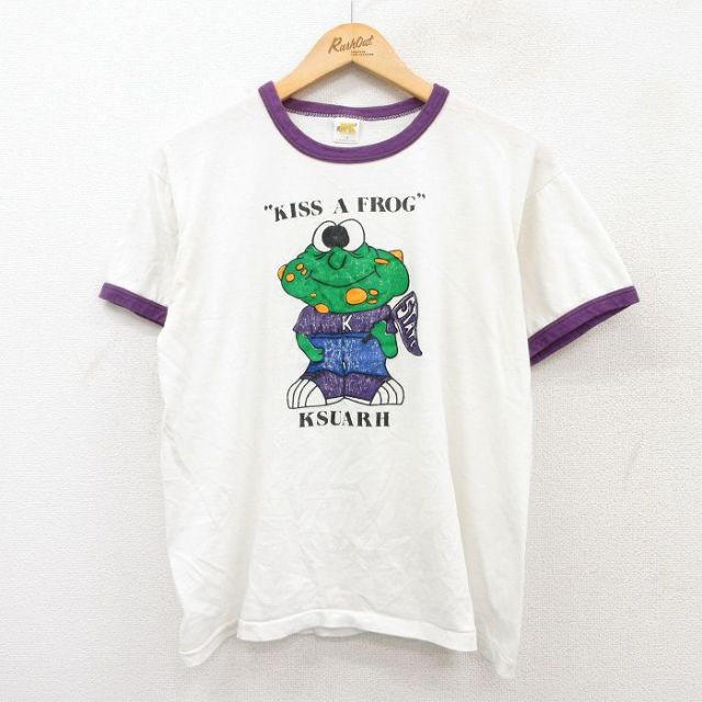 L★古着 ラッセル 半袖 ビンテージ Tシャツ メンズ 70年代 70s カエル KSUARH クルーネック 白他 ホワイト リンガー 【spe】 25jul28 中古