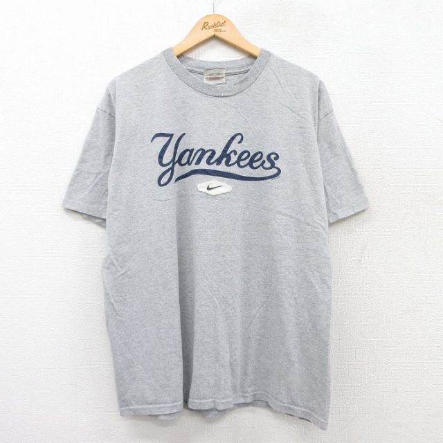【50%OFF】XL★古着 ナイキ NIKE 半袖 ビンテージ Tシャツ メンズ 00年代 00s MLB ニューヨークヤンキース クルーネック グレー 霜降り メジャーリーグ ベースボール 野球 25jul28 中古