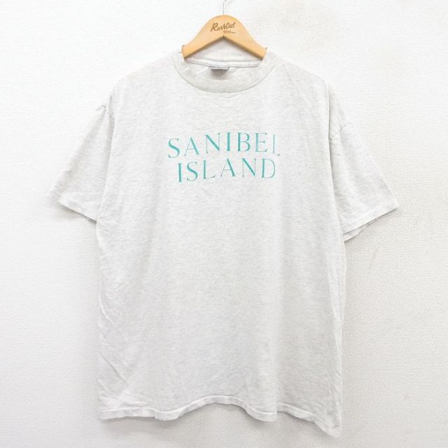 XL★古着 オニータ ONEITA 半袖 ビンテージ Tシャツ メンズ 90年代 90s SANIBEL ISLAND 大きいサイズ コットン クルーネック USA製 薄グレー 霜降り 25jul28 中古