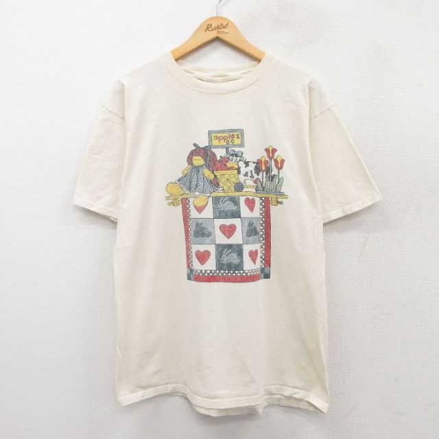 L★古着 半袖 ビンテージ Tシャツ メンズ 00年代 00s ウサギ ハート コットン クルーネック 生成り 25jul28 中古