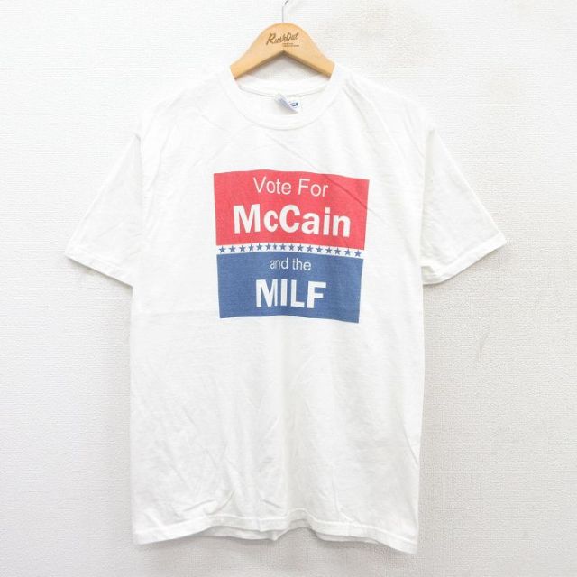 M★古着 ヘインズ Hanes 半袖 ビンテージ Tシャツ メンズ 00年代 00s McCain MILF コットン クルーネック 白 ホワイト 25jul28 中古
