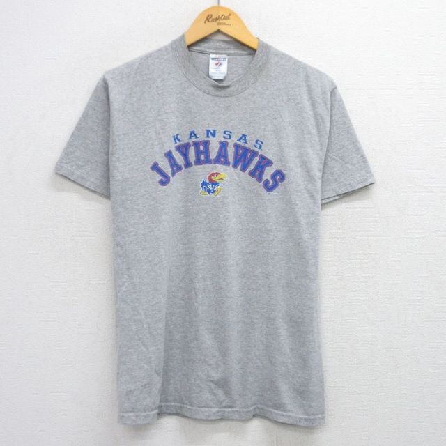 M★古着 ジャージーズ 半袖 ビンテージ Tシャツ メンズ 00年代 00s カンザスジェイホークス クルーネック グレー 霜降り 25jul28 中古