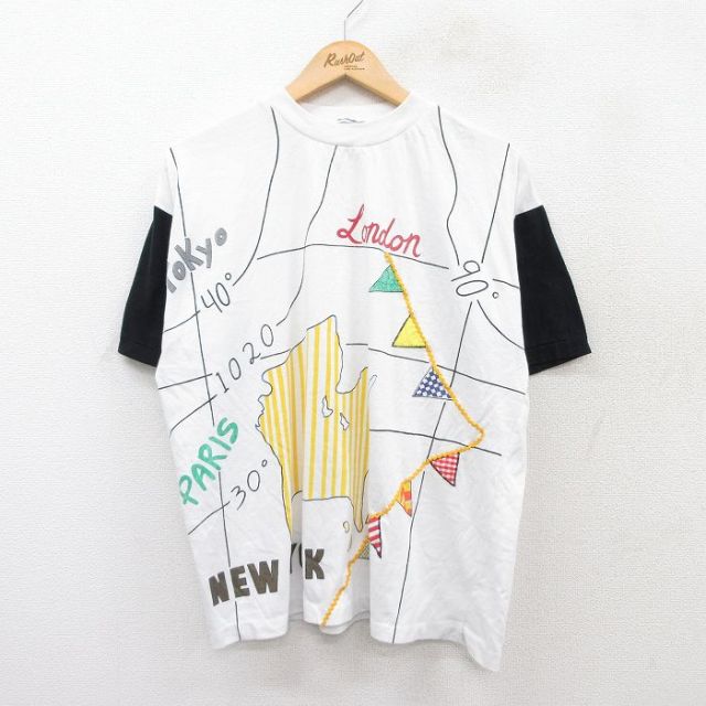 XL★古着 半袖 ビンテージ Tシャツ メンズ 90年代 90s ニューヨーク パリ ロンドン クルーネック 白他 ホワイト 25jul28 中古