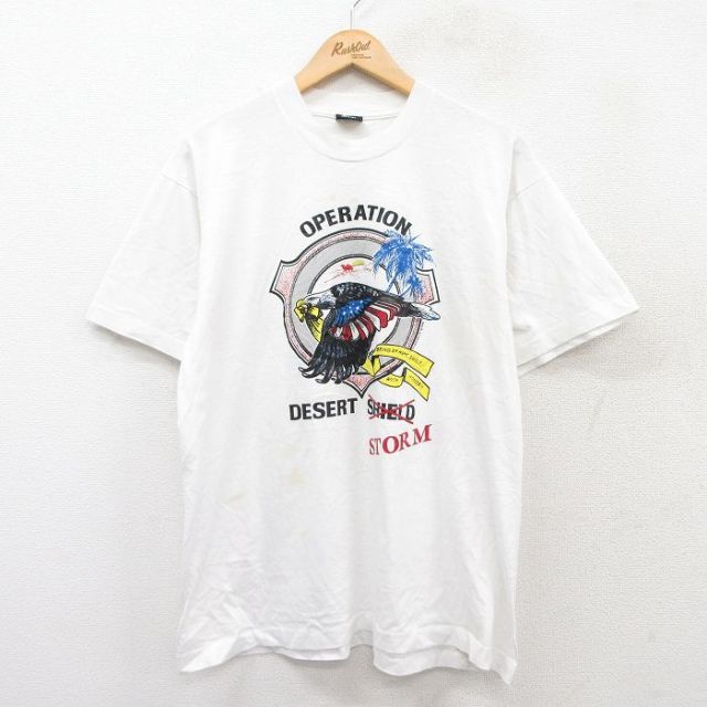 【50%OFF】XL★古着 スクリーンスターズ 半袖 ビンテージ Tシャツ メンズ 80年代 80s 湾岸戦争 クルーネック USA製 白 ホワイト 25jul28 中古