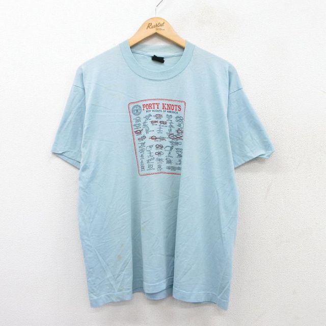 XL★古着 スクリーンスターズ 半袖 ビンテージ Tシャツ メンズ 80年代 80s ボーイスカウト ヒモ クルーネック USA製 薄紺 ネイビー 25jul28 中古