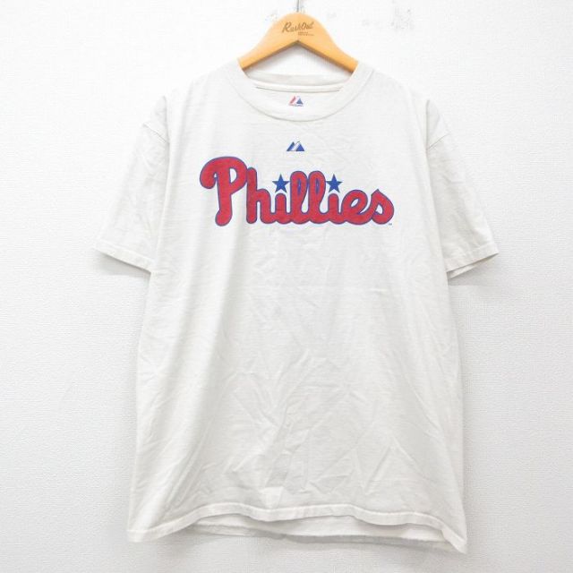 XL★古着 マジェスティック 半袖 ビンテージ Tシャツ メンズ 00年代 00s MLB フィラデルフィアフィリーズ ライアンハワード 6 コットン クルーネック 生成り メジャーリーグ ベースボール 野球 【spe】 25jul29 中古