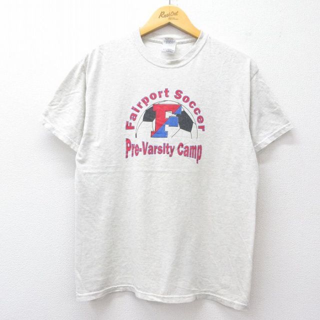 【50%OFF】M★古着 半袖 ビンテージ Tシャツ メンズ 00年代 00s フェアポート サッカー クルーネック 薄グレー 霜降り 25jul29 中古