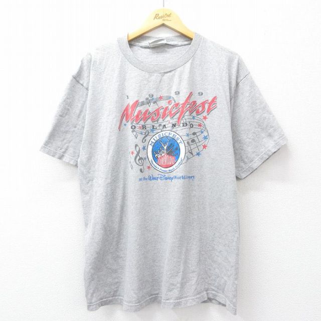 XL★古着 半袖 ビンテージ Tシャツ メンズ 90年代 90s ディズニー DISNEY ミュージックフェス オーランド クルーネック グレー 霜降り 25jul29 中古