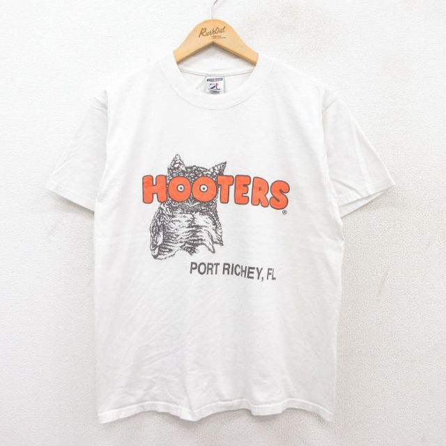 L★古着 半袖 ビンテージ Tシャツ メンズ 00年代 00s フーターズ HOOTERS ポートリッチー コットン クルーネック 白 ホワイト 25jul29 中古
