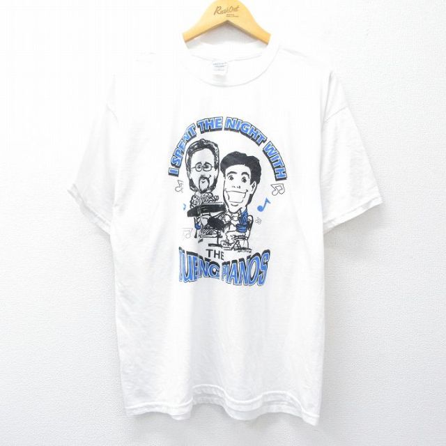 XL★古着 半袖 ビンテージ Tシャツ メンズ 00年代 00s デュエルピアノ クルーネック 白 ホワイト 25jul30 中古