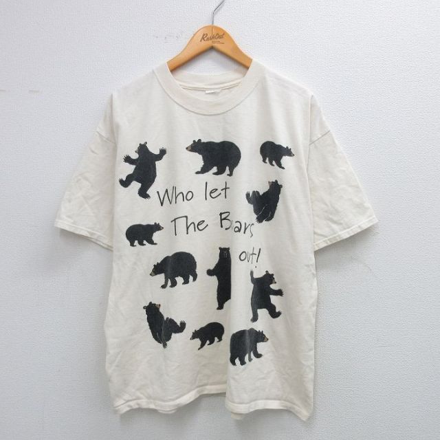 XL★古着 半袖 ビンテージ Tシャツ メンズ 00年代 00s クマ 大きいサイズ クルーネック 生成り 25jul31 中古