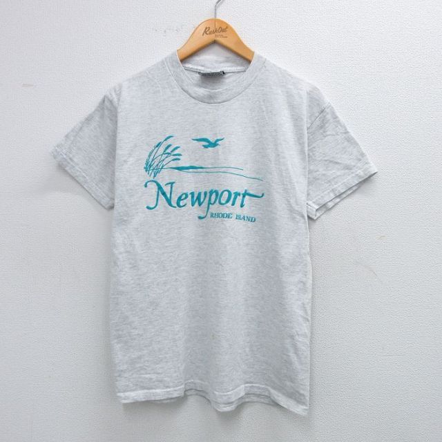 【50%OFF】M★古着 リー Lee 半袖 ビンテージ Tシャツ メンズ 90年代 90s ニューポート コットン クルーネック USA製 薄グレー 霜降り 25jul31 中古