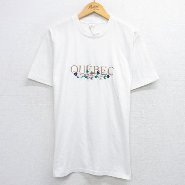 ケベック 80s 半袖Tシャツ 花刺繍 ホワイト L | 古着