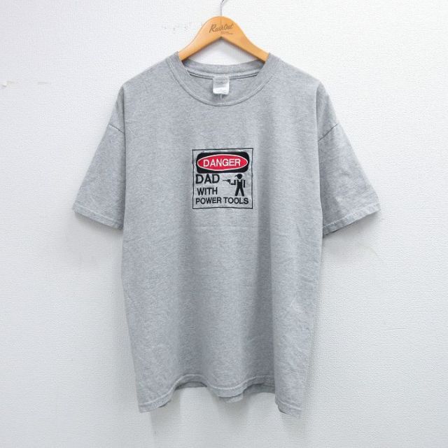 XL★古着 半袖 ビンテージ Tシャツ メンズ 00年代 00s DANGER 刺繍 クルーネック グレー 霜降り 25jul31 中古
