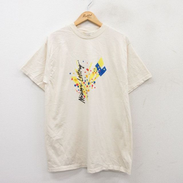 XL★古着 All sport 半袖 ビンテージ Tシャツ メンズ 90年代 90s ミズーリロッタリー コットン クルーネック USA製 生成り 25jul31 中古