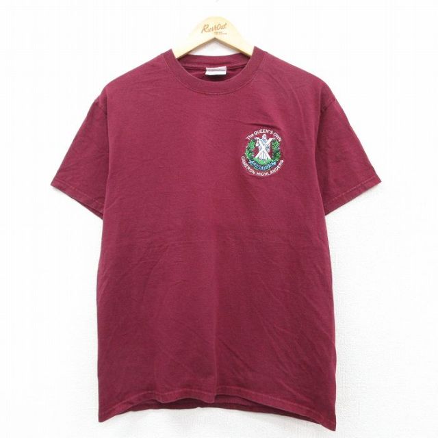 M★古着 チャンピオン champion 半袖 ビンテージ Tシャツ メンズ 00年代 00s クイーンズオウンキャメロンハイランダーズ コットン クルーネック エンジ 25jul31 中古