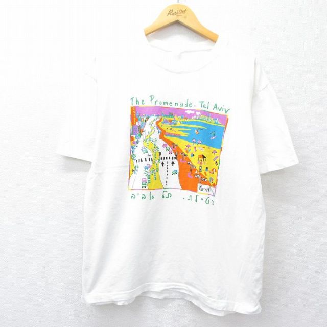 【50%OFF】XL★古着 半袖 ビンテージ Tシャツ メンズ 00年代 00s Aviv ビーチ クルーネック 白 ホワイト 25jul31 中古