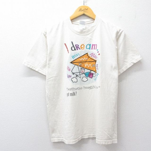 【50%OFF】M★古着 半袖 ビンテージ Tシャツ メンズ 00年代 00s dream got milk? コットン クルーネック 生成り 25jul31 中古