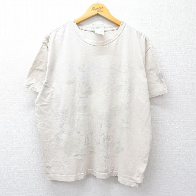 XL★古着 NORTHEN REFLECITIONS 半袖 ビンテージ Tシャツ メンズ 00年代 00s 花 大きいサイズ コットン クルーネック カナダ製 ベージュ系 カーキ 25jul31 中古