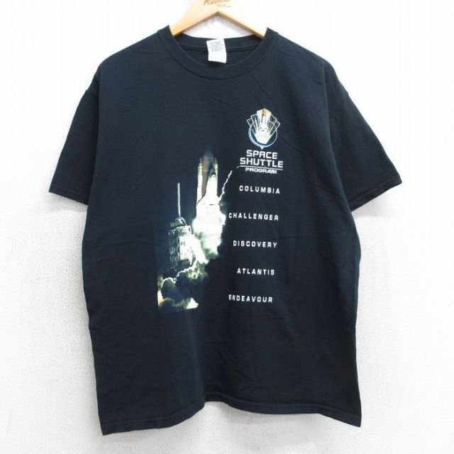 L★古着 半袖 ビンテージ Tシャツ メンズ 00年代 00s スペースシャトル コットン クルーネック 黒 ブラック 【spe】 25aug01 中古