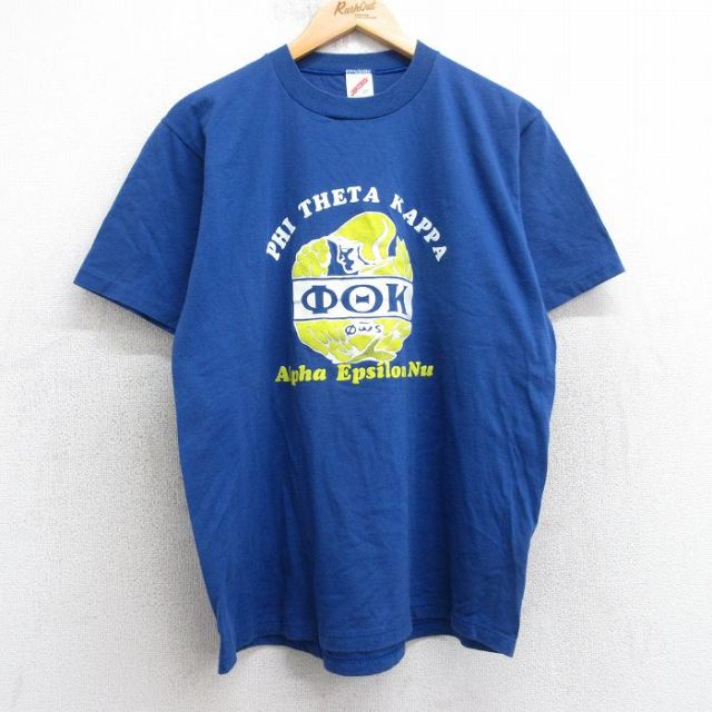 L★古着 ジャージーズ 半袖 ビンテージ Tシャツ メンズ 80年代 80s ファイシータカッパ ギリシャ文字 クルーネック USA製 青 ブルー 25aug01 中古