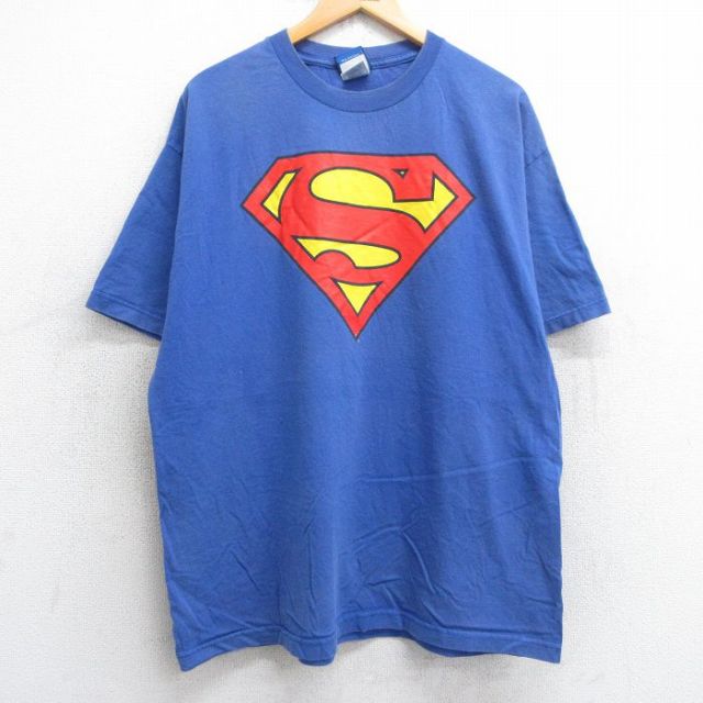 XL★古着 半袖 ビンテージ Tシャツ メンズ 00年代 00s DCコミックス スーパーマン コットン クルーネック 青 ブルー 25aug01 中古