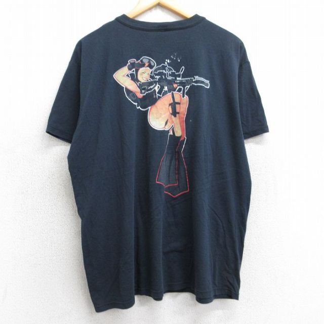 XL★古着 半袖 ビンテージ Tシャツ メンズ 90年代 90s 女性 スカル スペード クルーネック USA製 黒 ブラック 25aug01 中古