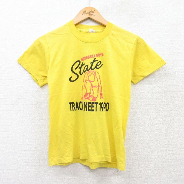 XS★古着 スクリーンスターズ 半袖 ビンテージ Tシャツ メンズ 90年代 90s SYRACUSE ROCKETS クルーネック 黄 イエロー 25aug01 中古