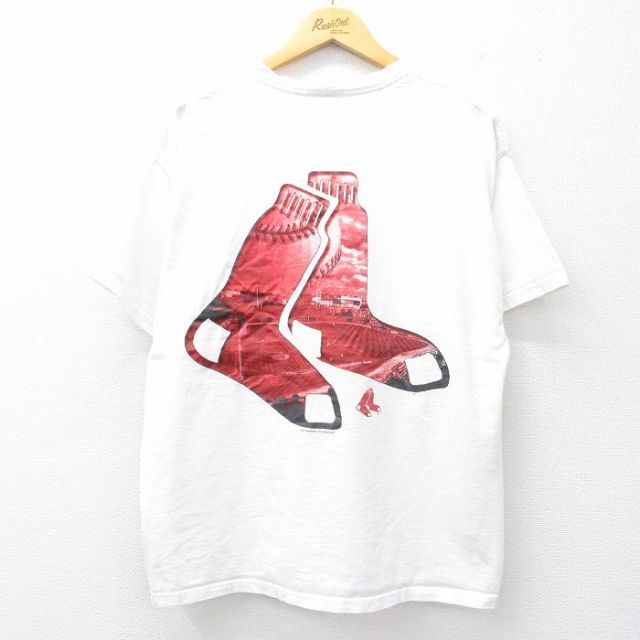 XL★古着 リー Lee 半袖 ビンテージ Tシャツ メンズ 00年代 00s MLB ボストンレッドソックス コットン クルーネック 白 ホワイト メジャーリーグ ベースボール 野球 25aug01 中古