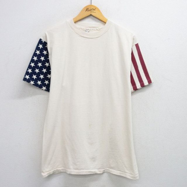 L★古着 半袖 ビンテージ Tシャツ メンズ 90年代 90s 無地 星条旗 コットン クルーネック USA製 生成り他 【spe】 25aug01 中古