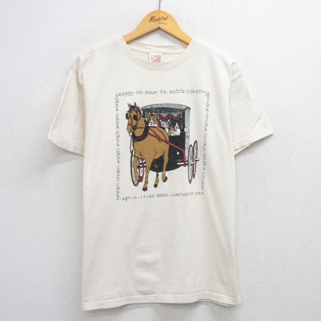 L★古着 フルーツオブザルーム 半袖 ビンテージ Tシャツ メンズ 00年代 00s 馬車 犬 コットン クルーネック 生成り 25aug01 中古