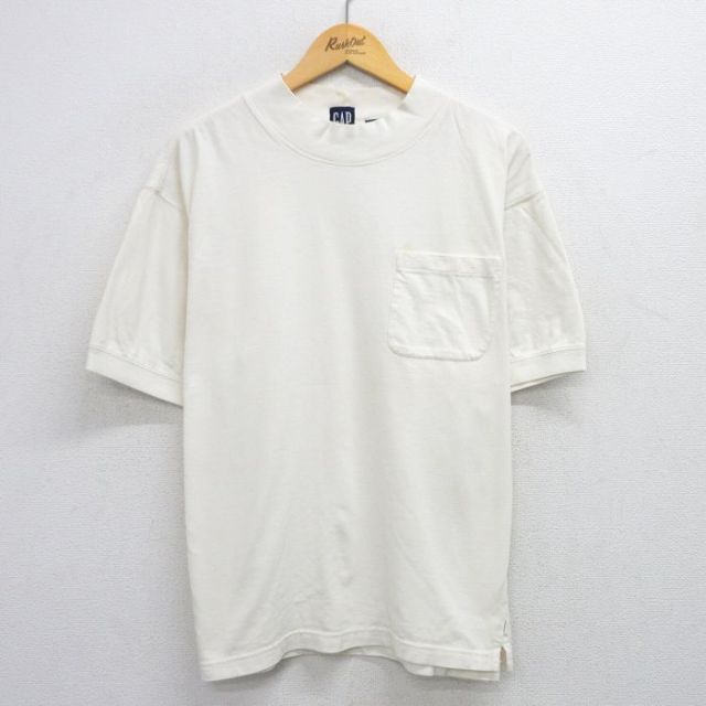 XL★古着 ギャップ GAP 半袖 ビンテージ Tシャツ メンズ 90年代 90s 無地 胸ポケット付き 大きいサイズ コットン モックネック ハイネック 生成り 【spe】 25aug01 中古