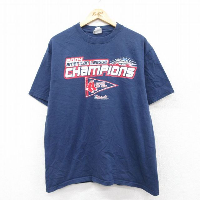 XL★古着 リー Lee 半袖 ビンテージ Tシャツ メンズ 00年代 00s MLB ボストンレッドソックス クルーネック 紺 ネイビー メジャーリーグ ベースボール 野球 25aug01 中古