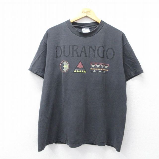 XL★古着 オニータ ONEITA 半袖 ビンテージ Tシャツ メンズ 90年代 90s デュランゴ コットン クルーネック 黒 ブラック 25aug02 中古