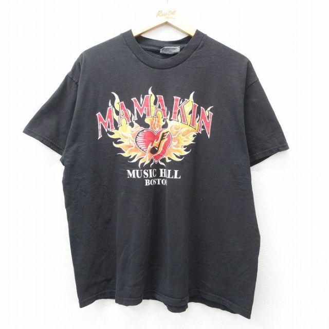 XL★古着 リー Lee 半袖 ビンテージ Tシャツ メンズ 90年代 90s MAMAKIN ハート 音符 大きいサイズ コットン クルーネック USA製 黒 ブラック 25aug02 中古