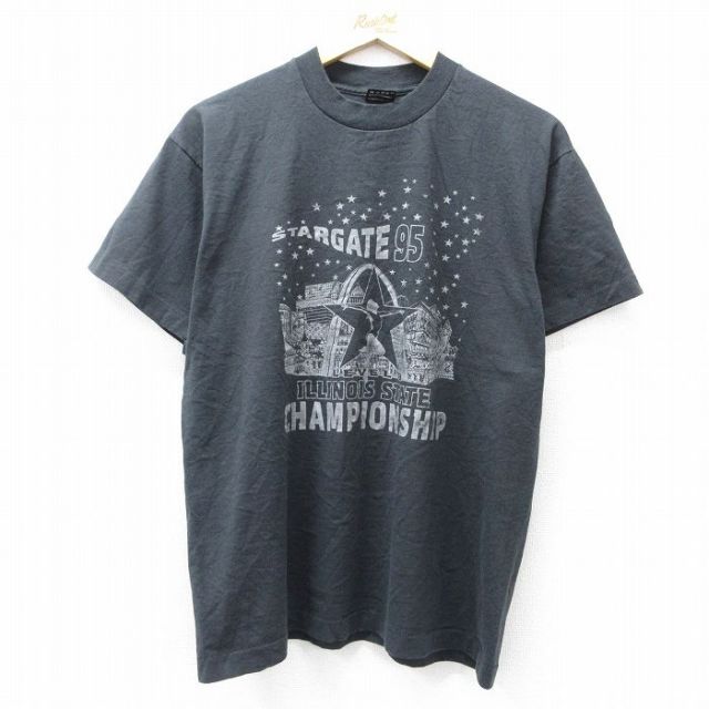 L★古着 フルーツオブザルーム 半袖 ビンテージ Tシャツ メンズ 90年代 90s　STARGATE イリノイ クルーネック USA製 黒 ブラック 25aug02 中古
