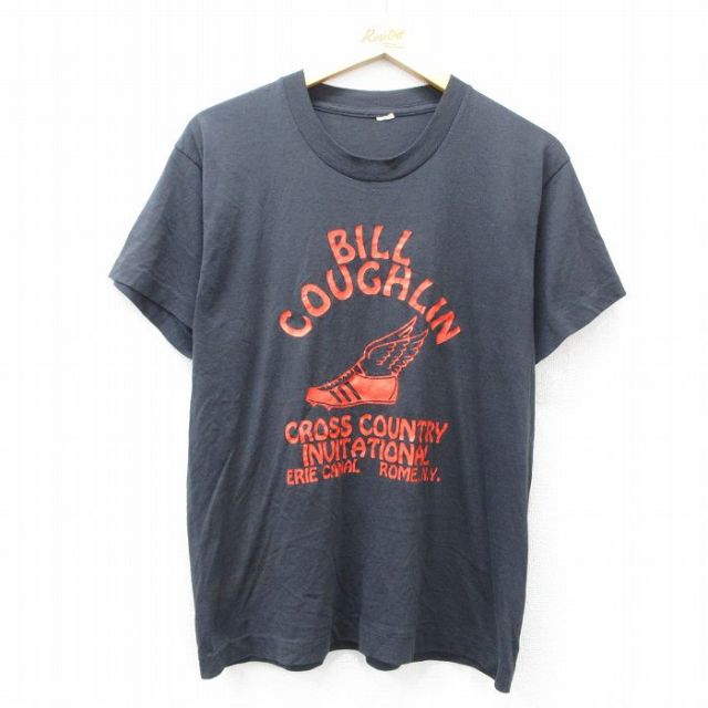 L★古着 半袖 ビンテージ Tシャツ メンズ 80年代 80s ウイングフット ビルカフリン クルーネック 黒 ブラック 25aug02 中古