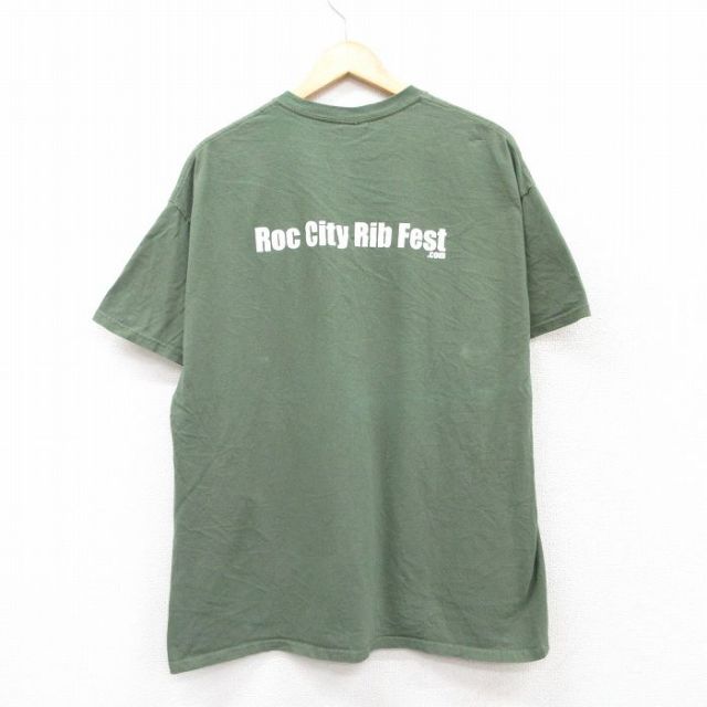 【50%OFF】XL★古着 半袖 ビンテージ Tシャツ メンズ 00年代 00s ブタ コットン クルーネック 濃緑 グリーン 25aug02 中古