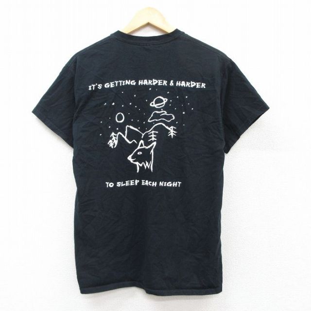 【20%OFF】M★古着 半袖 ビンテージ Tシャツ メンズ 00年代 00s オオカミ ベッド コットン クルーネック 黒 ブラック 25aug02 中古